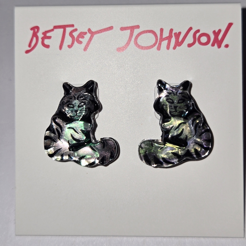 Betsey Johnson Iridescent Cat Earrings